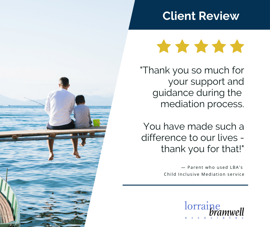 Photo By Lorraine Bramwell Associates: Dad an son fishing. Context: Mediation Client review