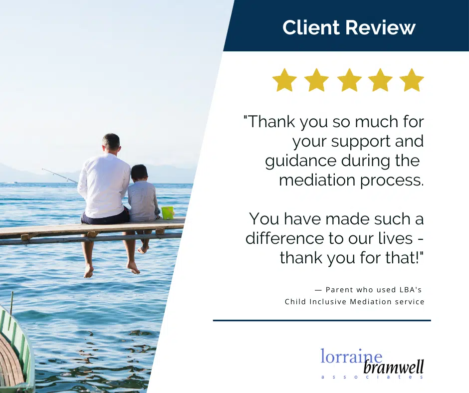 Photo By Lorraine Bramwell Associates: Dad an son fishing. Context: Mediation Client review